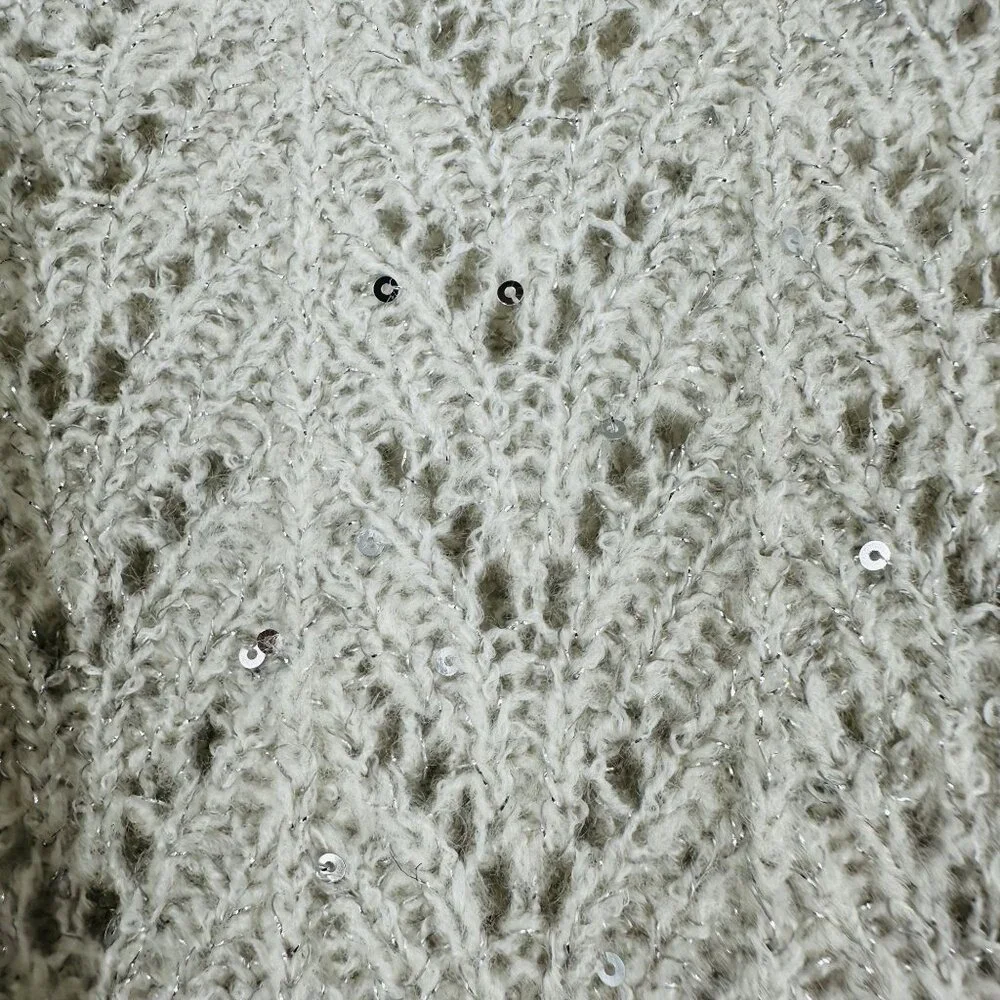 Talbots Gray Silver Metallic Sequin Embellished Long Sleeve Crew Neck Sweater M - Picture 6 of 8